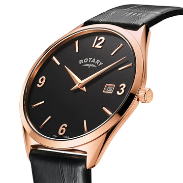 Rotary Ultra Slim Black Dial Calendar Leather Men’s Watch | RGS10012/04